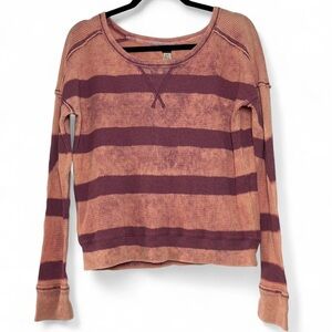 Free People We The Free Thermal Waffle Long Sleeve Striped Shirt Size XS Granola